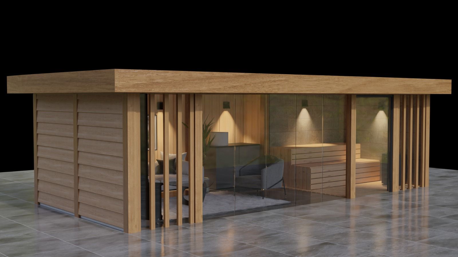 Houten-bijgebouw-met-inpandige-sauna-2 - Houten tuinkamer met sauna