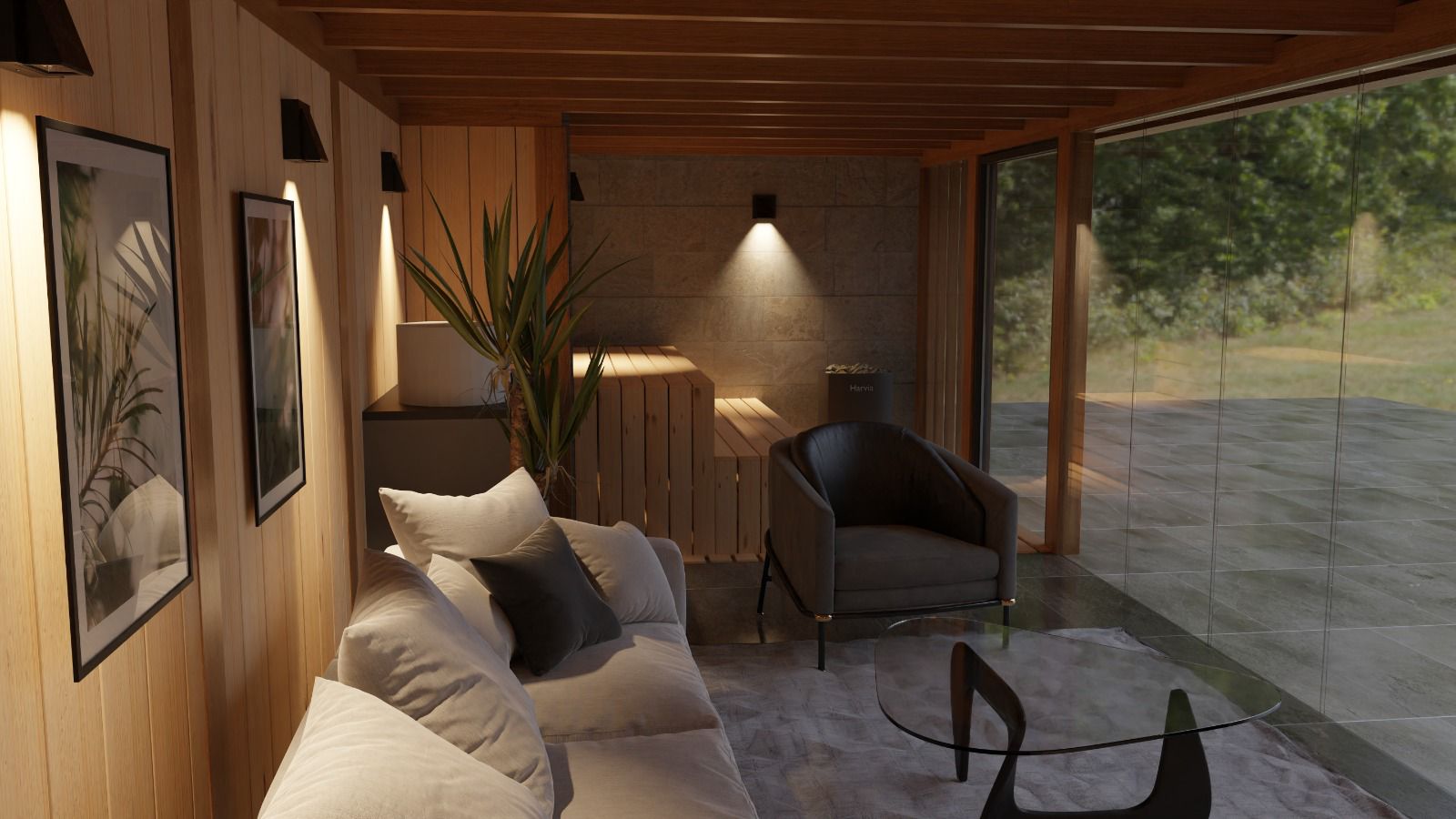 Houten-bijgebouw-met-inpandige-sauna - Houten tuinkamer met sauna